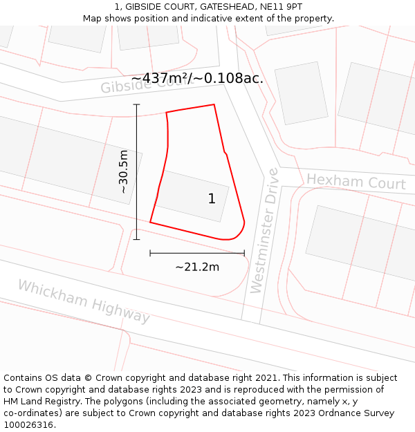 1, GIBSIDE COURT, GATESHEAD, NE11 9PT: Plot and title map