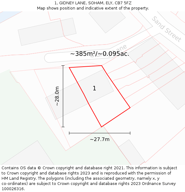 1, GIDNEY LANE, SOHAM, ELY, CB7 5FZ: Plot and title map