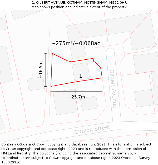 1, GILBERT AVENUE, GOTHAM, NOTTINGHAM, NG11 0HR: Plot and title map