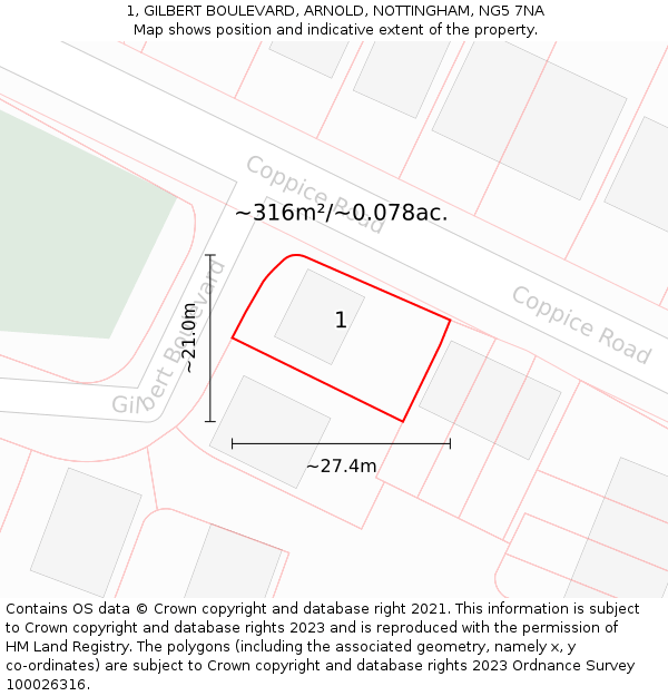 1, GILBERT BOULEVARD, ARNOLD, NOTTINGHAM, NG5 7NA: Plot and title map