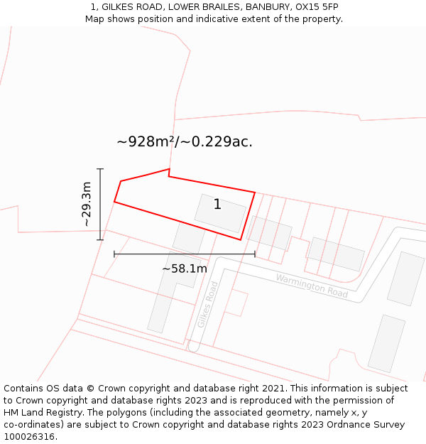 1, GILKES ROAD, LOWER BRAILES, BANBURY, OX15 5FP: Plot and title map