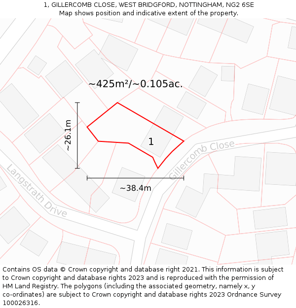 1, GILLERCOMB CLOSE, WEST BRIDGFORD, NOTTINGHAM, NG2 6SE: Plot and title map