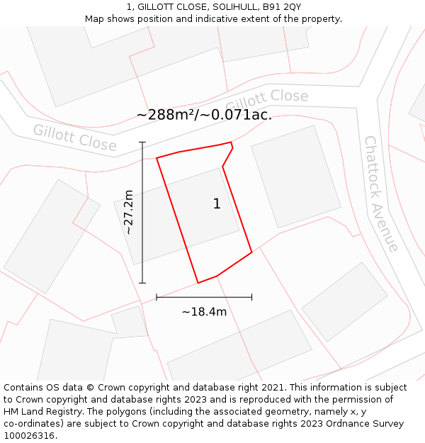 1, GILLOTT CLOSE, SOLIHULL, B91 2QY: Plot and title map