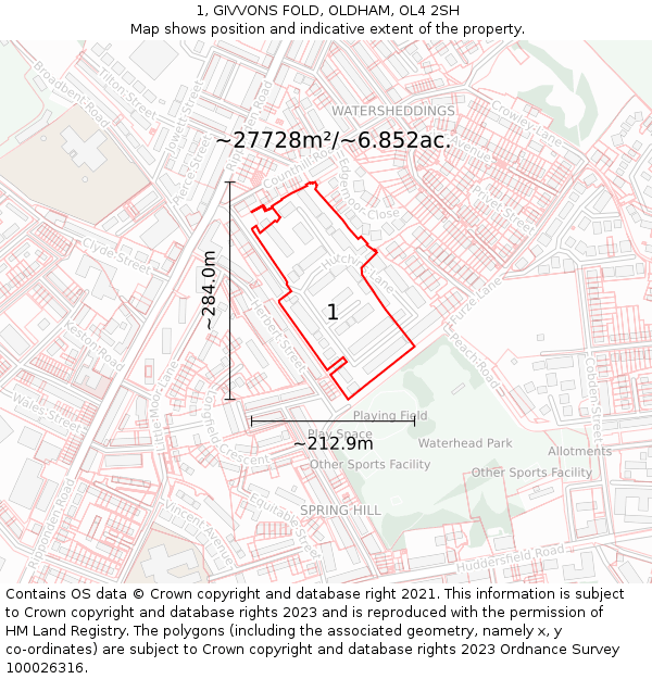 1, GIVVONS FOLD, OLDHAM, OL4 2SH: Plot and title map