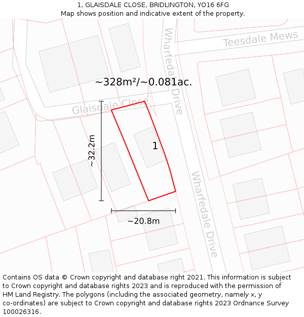 1, GLAISDALE CLOSE, BRIDLINGTON, YO16 6FG: Plot and title map