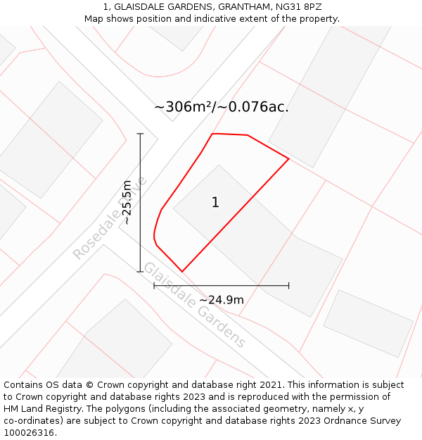 1, GLAISDALE GARDENS, GRANTHAM, NG31 8PZ: Plot and title map