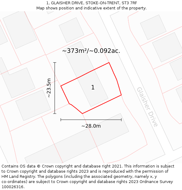 1, GLAISHER DRIVE, STOKE-ON-TRENT, ST3 7RF: Plot and title map