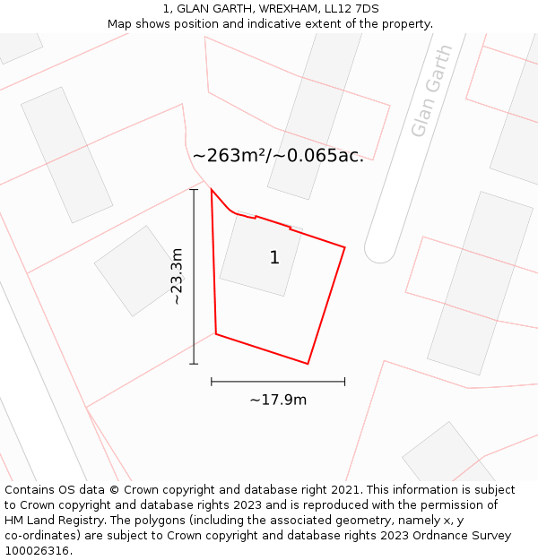 1, GLAN GARTH, WREXHAM, LL12 7DS: Plot and title map