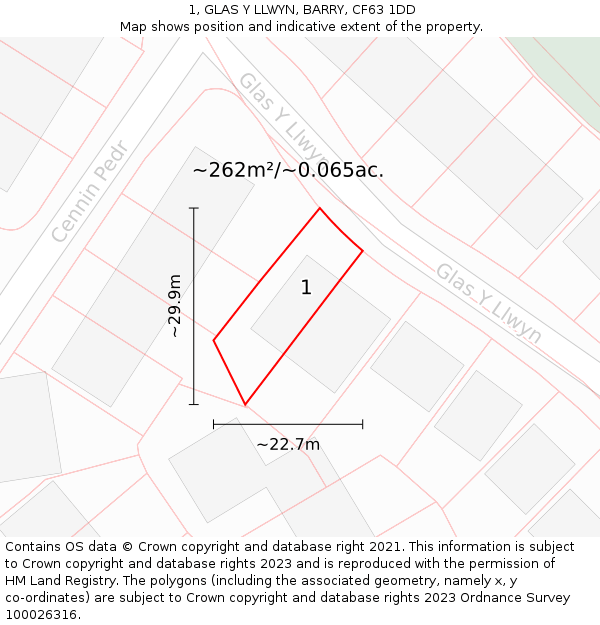 1, GLAS Y LLWYN, BARRY, CF63 1DD: Plot and title map