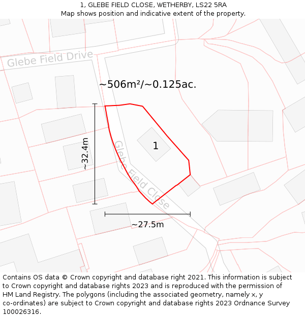 1, GLEBE FIELD CLOSE, WETHERBY, LS22 5RA: Plot and title map
