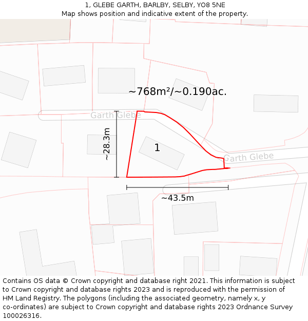 1, GLEBE GARTH, BARLBY, SELBY, YO8 5NE: Plot and title map