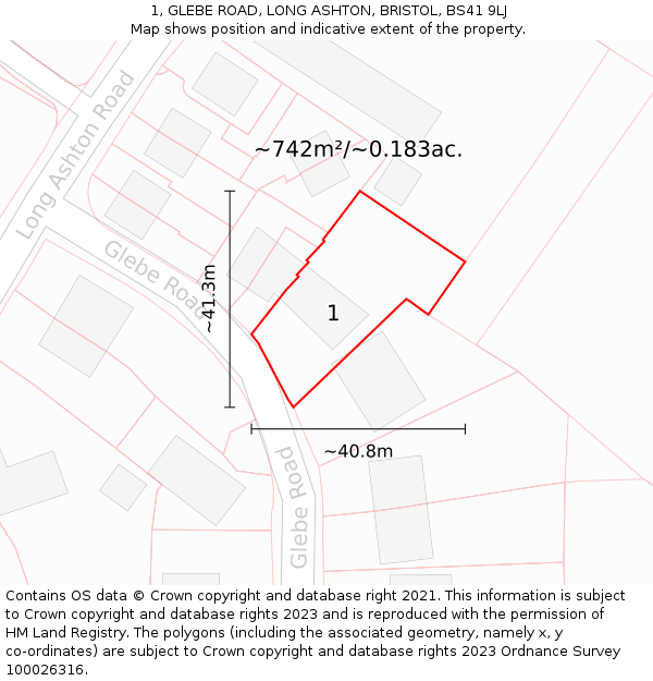 1, GLEBE ROAD, LONG ASHTON, BRISTOL, BS41 9LJ: Plot and title map