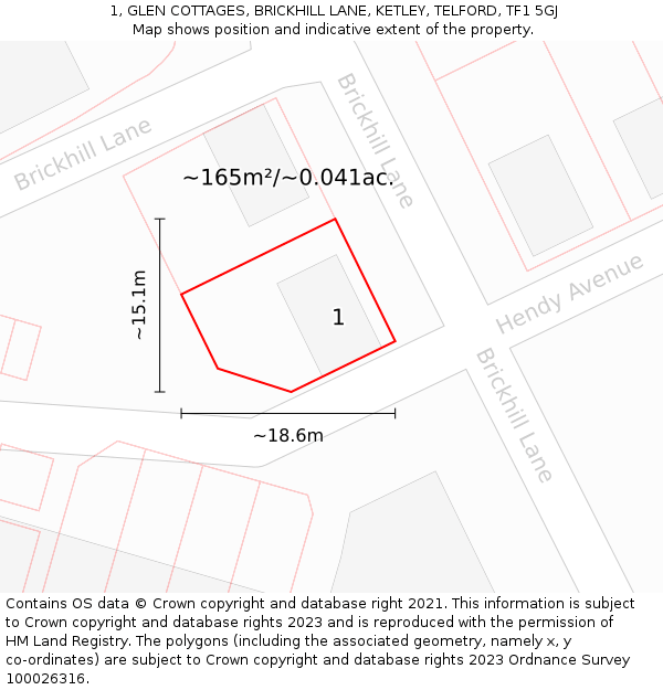 1, GLEN COTTAGES, BRICKHILL LANE, KETLEY, TELFORD, TF1 5GJ: Plot and title map