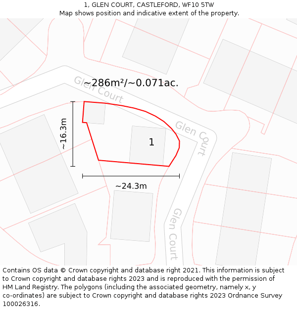 1, GLEN COURT, CASTLEFORD, WF10 5TW: Plot and title map