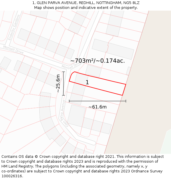 1, GLEN PARVA AVENUE, REDHILL, NOTTINGHAM, NG5 8LZ: Plot and title map