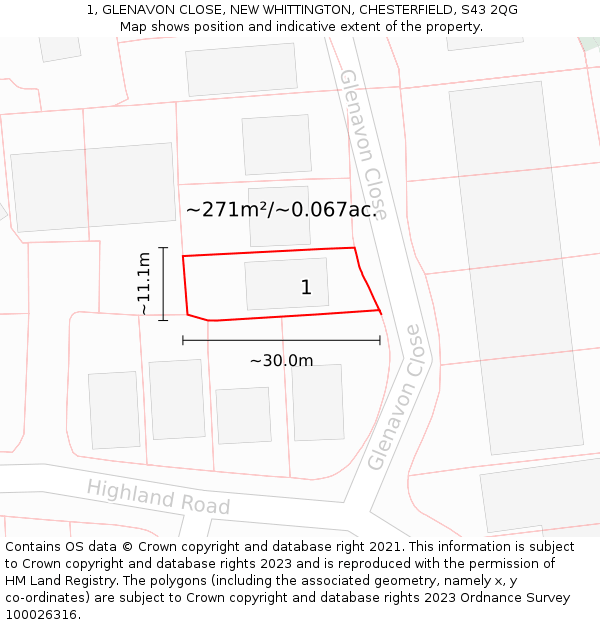 1, GLENAVON CLOSE, NEW WHITTINGTON, CHESTERFIELD, S43 2QG: Plot and title map