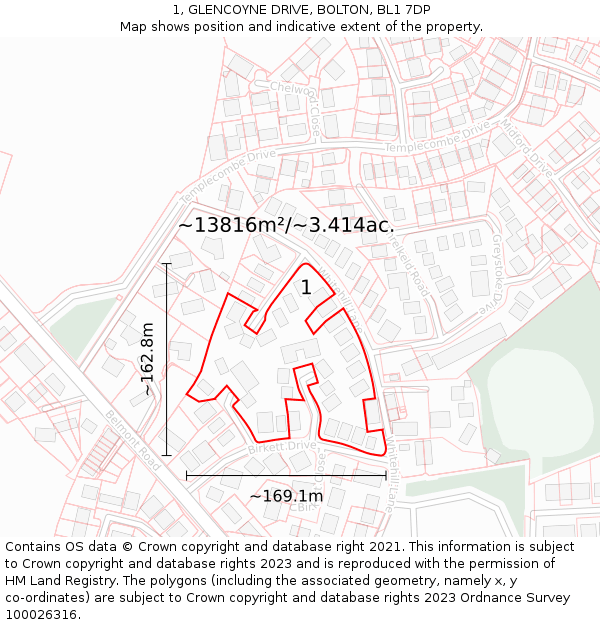 1, GLENCOYNE DRIVE, BOLTON, BL1 7DP: Plot and title map