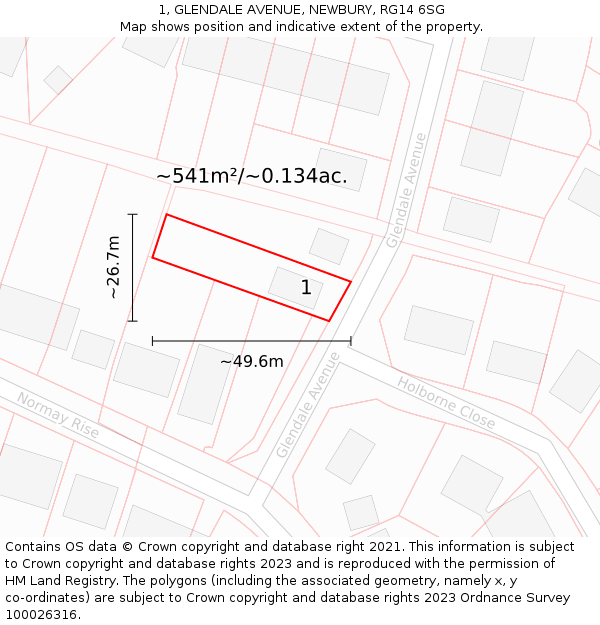 1, GLENDALE AVENUE, NEWBURY, RG14 6SG: Plot and title map