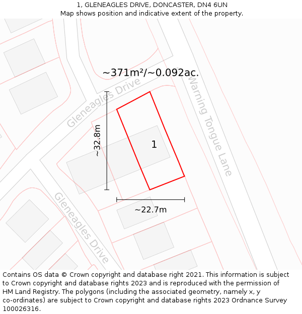 1, GLENEAGLES DRIVE, DONCASTER, DN4 6UN: Plot and title map