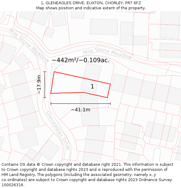 1, GLENEAGLES DRIVE, EUXTON, CHORLEY, PR7 6FZ: Plot and title map