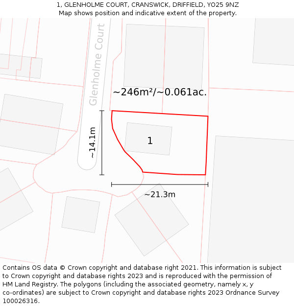 1, GLENHOLME COURT, CRANSWICK, DRIFFIELD, YO25 9NZ: Plot and title map