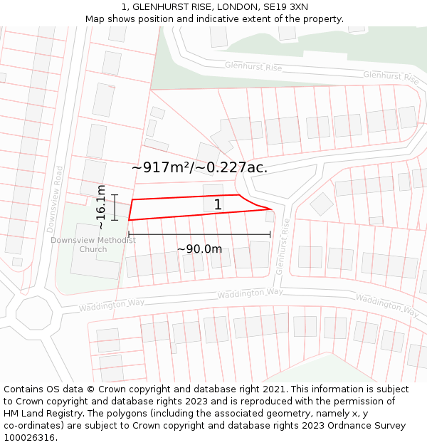 1, GLENHURST RISE, LONDON, SE19 3XN: Plot and title map