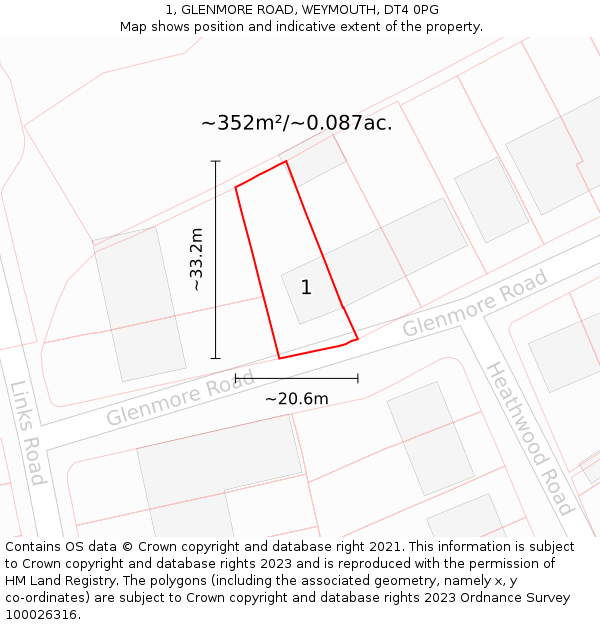 1, GLENMORE ROAD, WEYMOUTH, DT4 0PG: Plot and title map