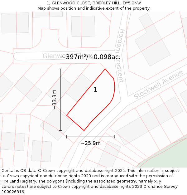 1, GLENWOOD CLOSE, BRIERLEY HILL, DY5 2NW: Plot and title map