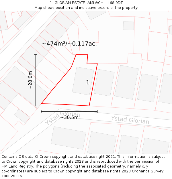 1, GLORIAN ESTATE, AMLWCH, LL68 9DT: Plot and title map