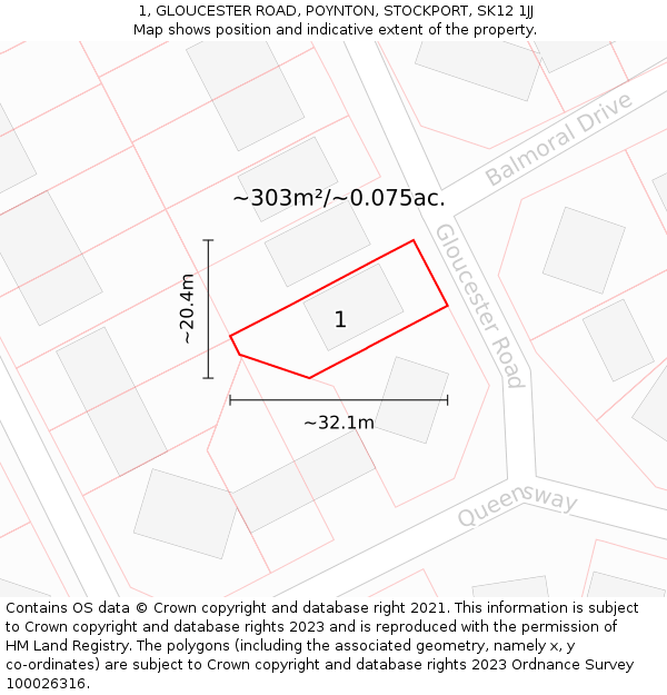 1, GLOUCESTER ROAD, POYNTON, STOCKPORT, SK12 1JJ: Plot and title map