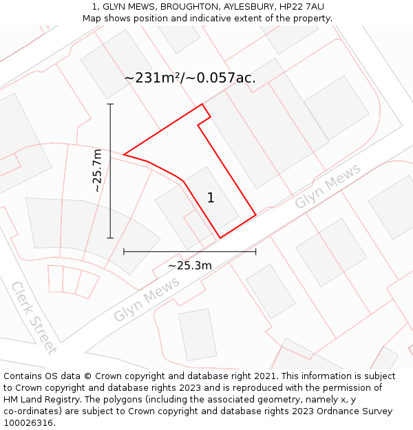 1, GLYN MEWS, BROUGHTON, AYLESBURY, HP22 7AU: Plot and title map