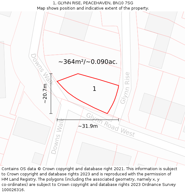 1, GLYNN RISE, PEACEHAVEN, BN10 7SG: Plot and title map