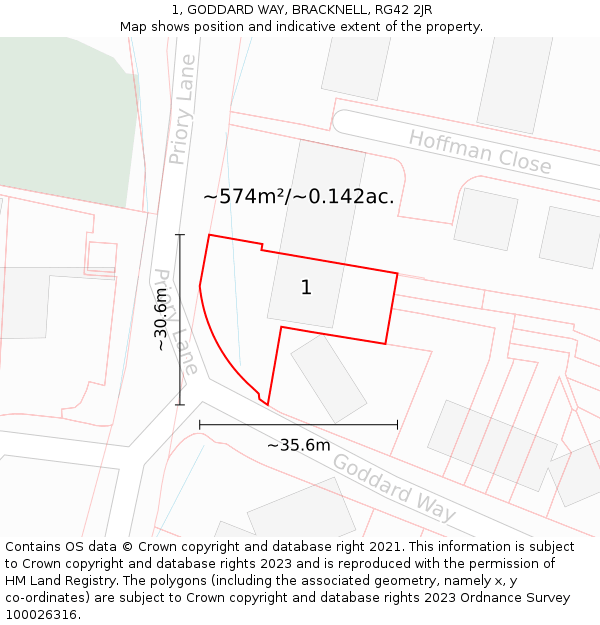 1, GODDARD WAY, BRACKNELL, RG42 2JR: Plot and title map