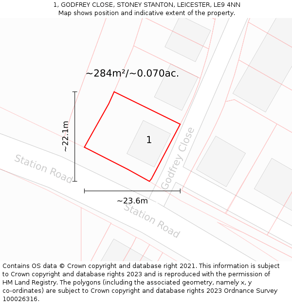 1, GODFREY CLOSE, STONEY STANTON, LEICESTER, LE9 4NN: Plot and title map