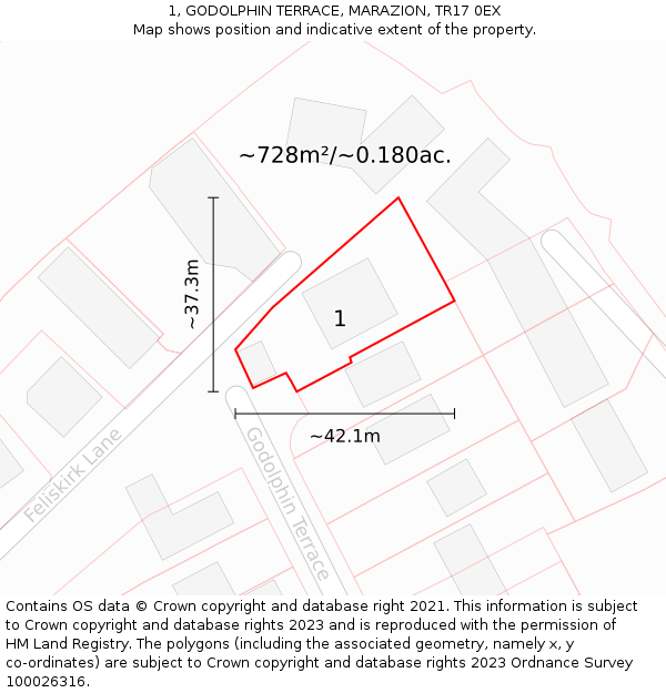 1, GODOLPHIN TERRACE, MARAZION, TR17 0EX: Plot and title map