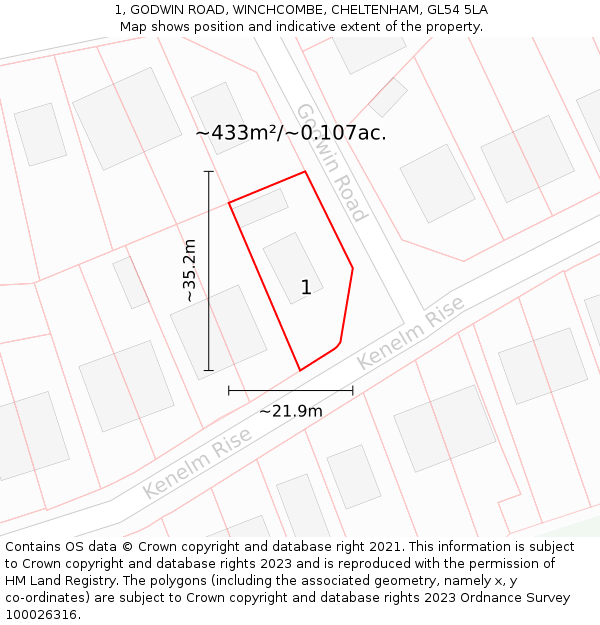 1, GODWIN ROAD, WINCHCOMBE, CHELTENHAM, GL54 5LA: Plot and title map