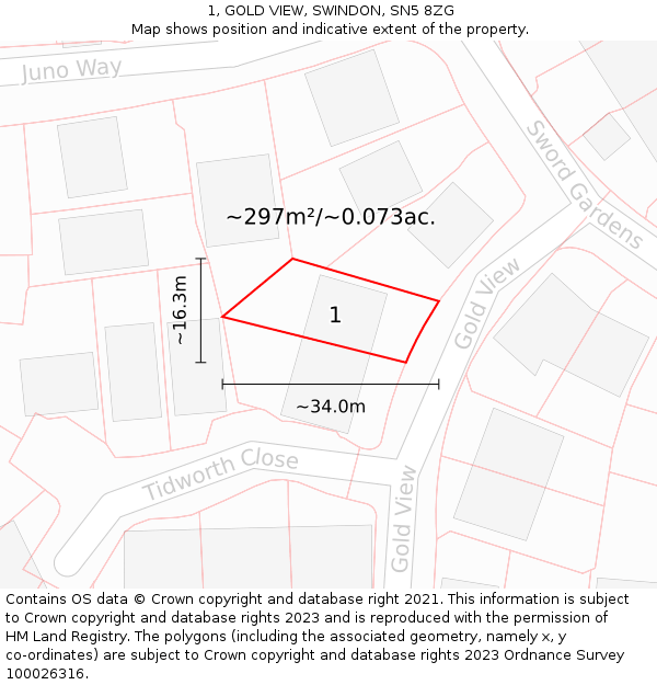 1, GOLD VIEW, SWINDON, SN5 8ZG: Plot and title map