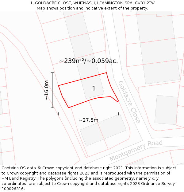 1, GOLDACRE CLOSE, WHITNASH, LEAMINGTON SPA, CV31 2TW: Plot and title map