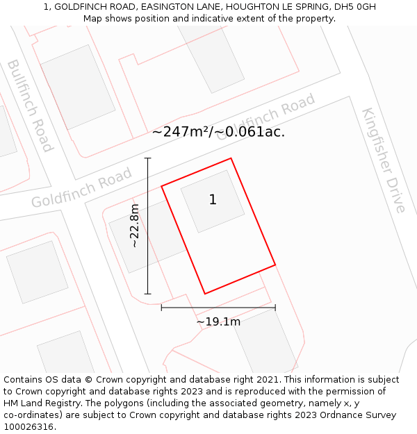 1, GOLDFINCH ROAD, EASINGTON LANE, HOUGHTON LE SPRING, DH5 0GH: Plot and title map