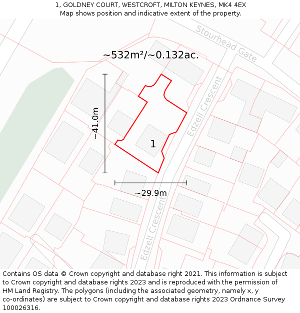 1, GOLDNEY COURT, WESTCROFT, MILTON KEYNES, MK4 4EX: Plot and title map