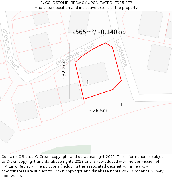 1, GOLDSTONE, BERWICK-UPON-TWEED, TD15 2ER: Plot and title map