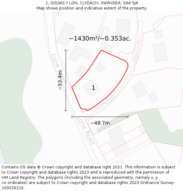 1, GOLWG Y LON, CLYDACH, SWANSEA, SA6 5JA: Plot and title map