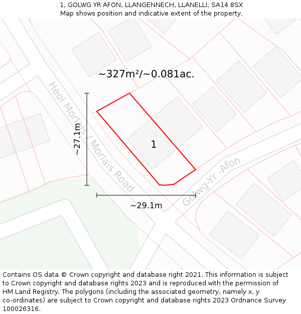 1, GOLWG YR AFON, LLANGENNECH, LLANELLI, SA14 8SX: Plot and title map