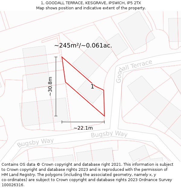 1, GOODALL TERRACE, KESGRAVE, IPSWICH, IP5 2TX: Plot and title map