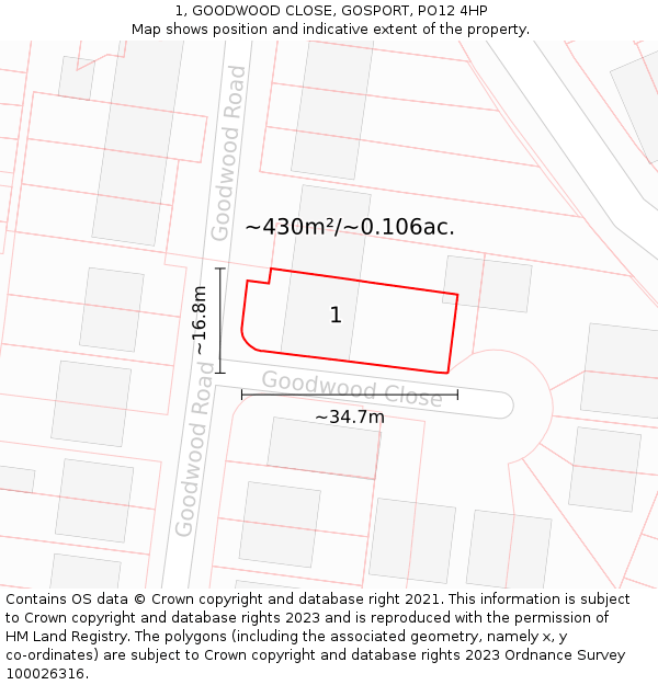 1, GOODWOOD CLOSE, GOSPORT, PO12 4HP: Plot and title map