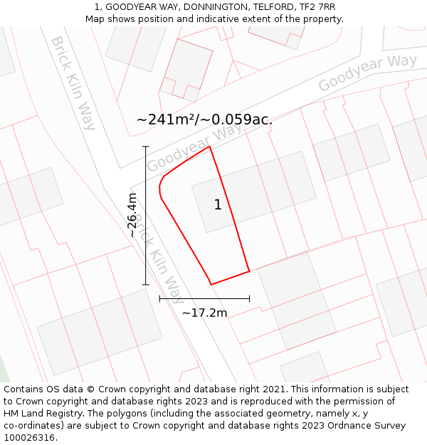 1, GOODYEAR WAY, DONNINGTON, TELFORD, TF2 7RR: Plot and title map