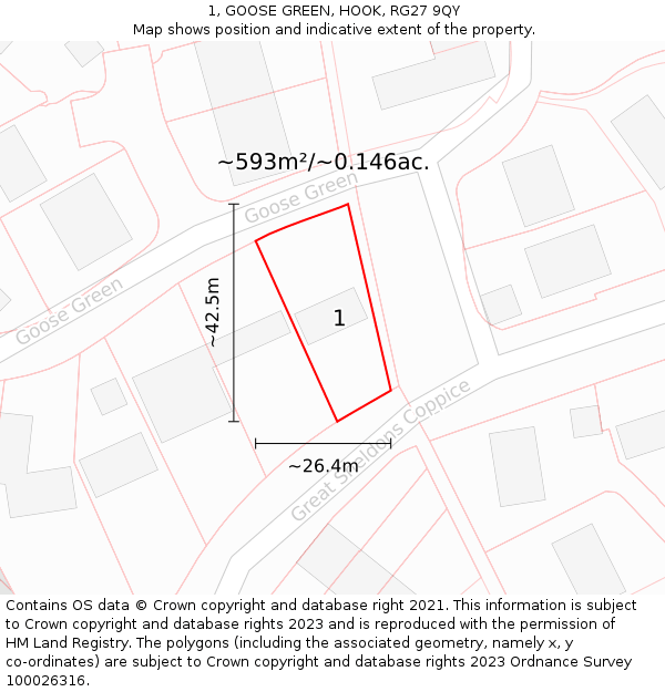 1, GOOSE GREEN, HOOK, RG27 9QY: Plot and title map