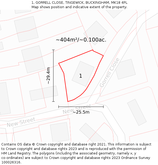 1, GORRELL CLOSE, TINGEWICK, BUCKINGHAM, MK18 4PL: Plot and title map
