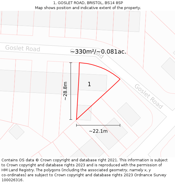 1, GOSLET ROAD, BRISTOL, BS14 8SP: Plot and title map