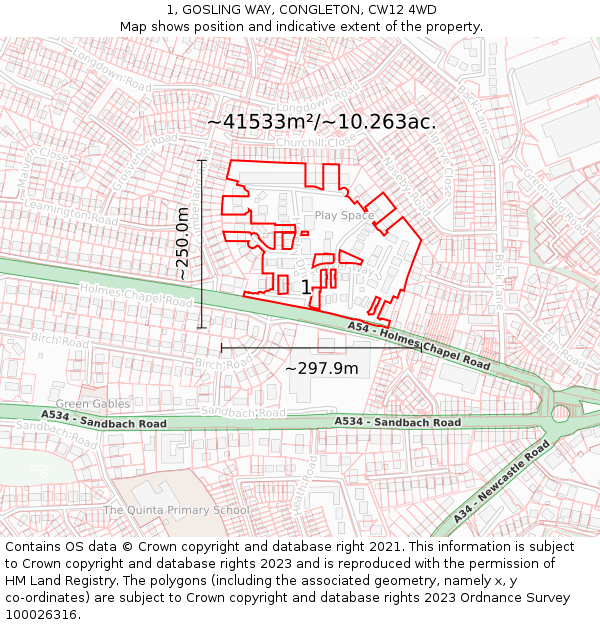 1, GOSLING WAY, CONGLETON, CW12 4WD: Plot and title map